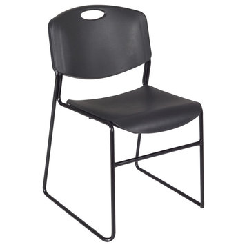 Kee 48" Square Breakroom Table- Cherry/ Black & 4 Zeng Stack Chairs- Black