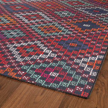 Kaleen Indoor-Outdoor Distressed Boho Patio Rug, Multi-Color, 5'x7'6"