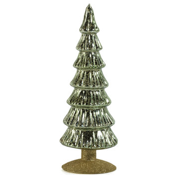 Merrigan 10.75" Light Green Glass Tree on Gold Glitter Base, Set of 2