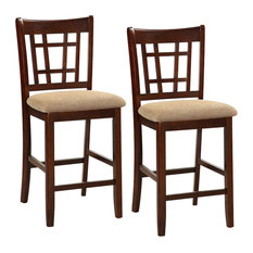 Wooden Counter Height Chair, Dark Brown & Cream, Set Of 2
