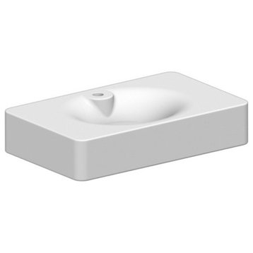 Rectangular White Ceramic Wall Mounted or Vessel Sink, One Hole