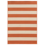 Newcastle Home - Rhodes Indoor and Outdoor Striped Orange and Ivory Rug, 5'3"x7'6" - Rhodes is a collection of machine-made indoor/outdoor rugs showcasing simple, geometric patterns.  The clean lines, fresh colors and soft hand of the looped construction will make these rugs a welcome addition to any room or patio.