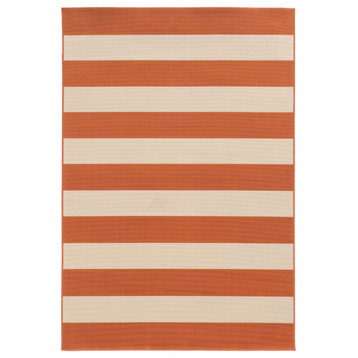 Rhodes Indoor and Outdoor Striped Orange and Ivory Rug, 5'3"x7'6"