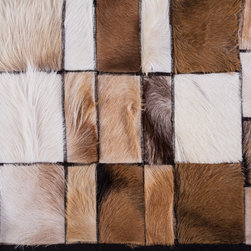 Modern Handmade Cowhide Patchwork Area Rug, Rectangle, Brown White, 4'7"x2'0" - Hall And Stair Runners