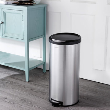 Happimess Oscar 30L and 5L Step-Open Trash Can, Stainless Steel and Black