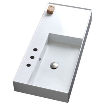 40" Ceramic Wall Mount or Vessel Sink With Counter Space, 3-Hole