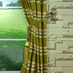 Paroo Cotton Blend Large Plaid Versatile Pleat Curtains & Drapes Tassel Tieback - Curtains