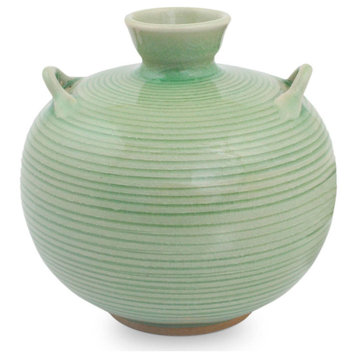 NOVICA Rice Fields And Celadon Ceramic Vase