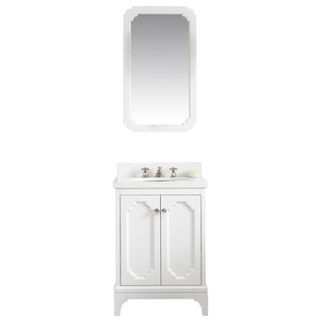24" Wide Pure White Single Sink Quartz Carrara Bathroom Vanity