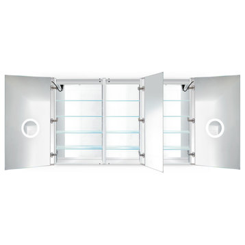 66x42 Recessed/Surface Mount Medicine Cabinet 12 Shelves, LED, Left-Right-Right