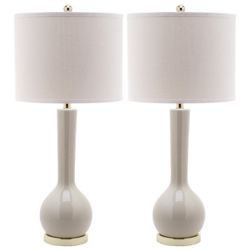 Safavieh Mae Long Neck Ceramic Table Lamps, Set of 2, Light Gray