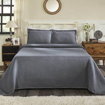 Jacquard Matelassé Cotton Basketweave 3-Piece Bedspread Set, Silver, King