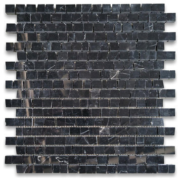 Nero Marquina Black Marble Hand Clipped Random Broken Mosaic Tile, 1 sheet