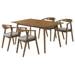 Armen Living - Westmont Santana 5-Piece Walnut Wood Dining Table Set With Charcoal Fabric - Upgrade your dining room or kitchen with the Westmont Santana 5-piece Dining Set from Armen Living. This dining set includes 1 rectangular Westmont dining table, and 4 Santana dining chairs. Filled with mid-century charm, our dining room chairs serve as a stunning complement to any modern or contemporary home. They feature a curved and hugging back to support you in just the right places. Completed with slender angular legs, these kitchen chairs make a stunning statement. They deliver an airy silhouette vouching for hours of comfortable sitting. Four tapered and splayed legs support the rectangular tabletop of the Westmont table to create a mid-century-inspired aesthetic. Rectangular dining tables are the go-to table shape for any dining area. Theyre practical, fit easily in a dining room, and most importantly, they look great. Dinner parties and family breakfasts serve up inviting ambiance with this retro-influenced yet contemporary dining set. This 5-piece dining set is available in a black finish with charcoal upholstery or a walnut finish, with orange, blue, or charcoal upholstery.