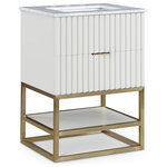Meridian Furniture - Monad Bathroom Vanity, White, 24" Wide - Organize your bathroom while upping your style quotient with this pretty Monad 24-inch bathroom vanity. A must for the contemporary bath, this unit features a rich white finish with birch wood veneer and a slatted design that's an instant eye-grabber. The ceramic sink is sized just right to serve it purpose without taking up too much room, and the drawer adds a convenient spot for storing bathroom necessities.