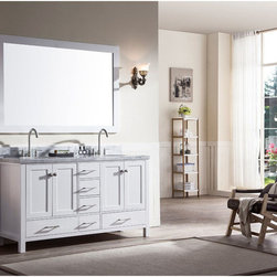 61 inch Double Sink Bathroom Vanity Set White Finish Carrara White Marble Top - Bathroom Vanities And Sink Consoles