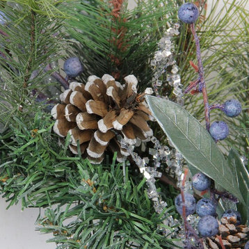 Mixed Pine, Blueberries and Snowy Pine Cones Artificial Christmas Wreath, Unlit