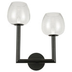 Dainolite - Nora Contemporary Modern Wall Sconce, Matte Black With Clear Glass, 14" Left - 14" Matte Black Nora Left Wall Sconce with Clear Glass. This 2 light LED compatible is recommended for the wall in a Foyer or Hall. It requires 2 incandescent B10 bulbs, is covered by a 1 Year Warranty and is suitable for either a residental or commercial space.