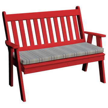 Poly Traditional English Garden Bench, Bright Red, 4 Foot