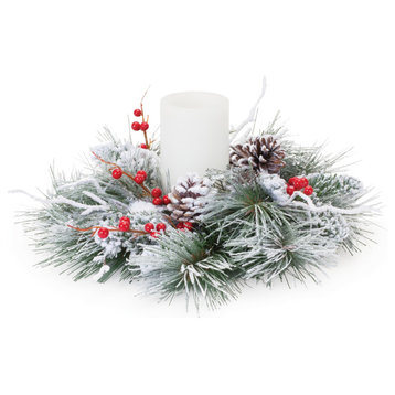 Flocked Pine Berry Candle Ring 15.5"D