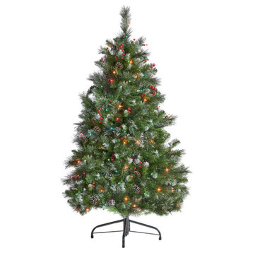 4.5' Mixed Spruce Artificial Christmas Tree, Pre-Lit Multi-Colored