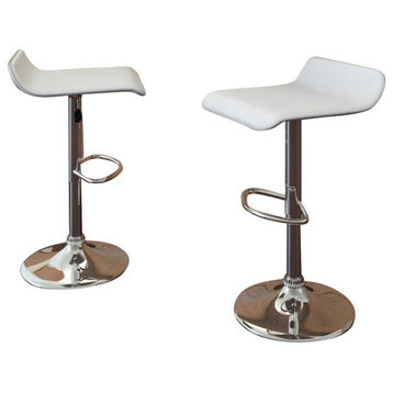 Theo White PU Fabric Upholstered Adjustable Low Back Curved Barstools - Set of 2