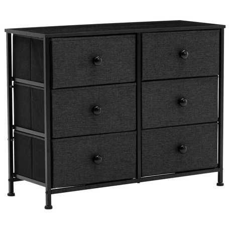 6 Fabric Drawers Steel Frame Double Dresser, Black