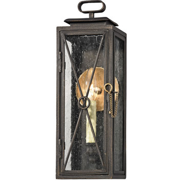 Randolph 1-Light Outdoor Narrow Wall Sconce, Bronze Finish, Clear Seeded Glass