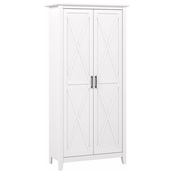 Farmhouse Pantry Cabinet, X-Shape Design With Adjustable Shelves, Pure White Oak