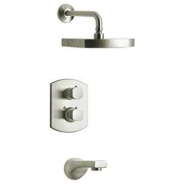 Novello Thermostatic Valve With 2 Way Diverter Volume Control, Brushed Nickel