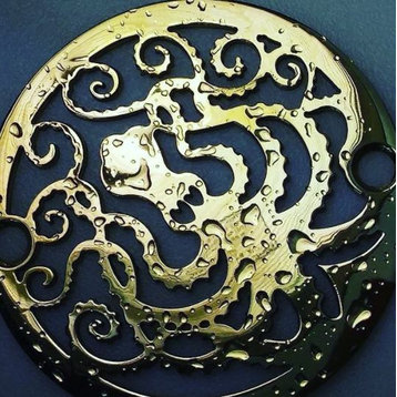 Round Shower Drain 3.25"  with Octopus Design, Polished Brass