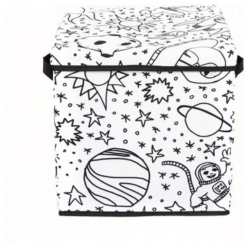 Kid's Coloring Storage Cube with Lid, Space Print
