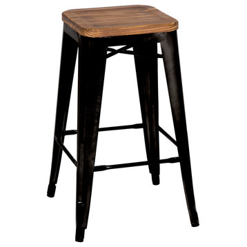 Rosa Backless Counter Stool Wood Seat, Black (Set Of 4)