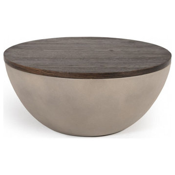 Sukie Modern Concrete and Brown Oak Round Coffee Table