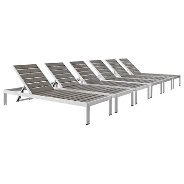Shore Chaise Outdoor Patio Aluminum 6-Piece Set, Silver Gray
