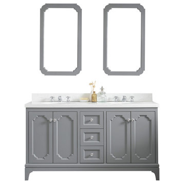 60" Wide Cashmere Gray Double Sink Quartz Carrara Bathroom Vanity