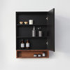 Bergen Modern Medicine Cabinet, Matte Black Frame, Walnut Shelf, 24"