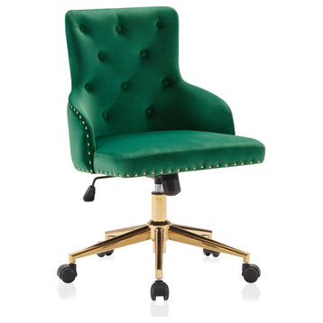 Belden Modern Elegant Swivel Desk Chair, Green/Gold