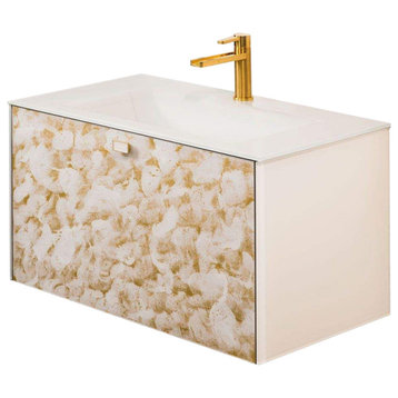 Vya Luxury Murano Glass Drop-In Single Bathroom Vanity 32", White