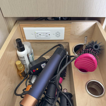 Contemporary Bathroom Vanity with In-Drawer Hot Tools Station