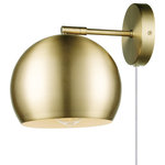 Novogratz x Globe Electric - Novogratz x Globe Willow 1-Light Plug-in/Hardwire Matte Brass Wall Sconce w/Cord - The timeless Novogratz x Globe Willow Wall Sconce is the perfect accessory. With a stunning matte brass finish and round shade, this metallic wall sconce brings a vintage glam feel to any room. The pivoting shade is perfect to direct the light while the slightly exposed bulb lets you create a variety of different looks. Use a vintage filament bulb to play up the vintage glam feel or modernize your sconce with a Smart bulb and have your light at your fingertips. Plus, you're not restricted by the need for an existing hardwire connection simply use the six-foot cord to place your sconce anywhere there's an outlet. The options are endless! Decorate with the Novogratz and Globe Electric - lighting made easy.