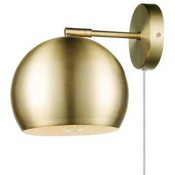 Novogratz x Globe Willow 1-Light Plug-in/Hardwire Matte Brass Wall Sconce w/Cord