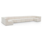 Meridian Furniture - Ollie Black Boucle Fabric U-Shaped Modular Sectional, Cream, 9-Piece: 7 Armless Chair, 2 Corner Chair - Meet the epitome of style and functionality with this Ollie boucle fabric living room sectional, part of the Ollie modular collection. A contemporary marvel, this sectional features chic and inviting rich cream boucle fabric upholstery, giving it a sumptuous texture that oozes elegance and luxury. Curved corners add to the visual look of the sectional while maximizing seating comfort while lounging, reading, or entertaining. Pair it with other items in the Ollie collection easily, thanks to an attachment latch underneath.