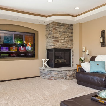Basement TV Wall and Fireplace