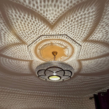 Moroccan Artisan Brass Chandelier and Copper Pendant
