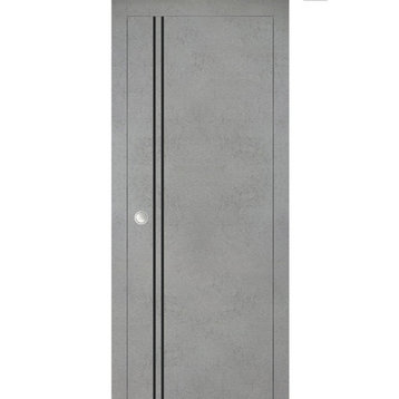 French Pocket Door 18 x 80 with | Planum 0016 Concrete with  | Kit Trims Rail