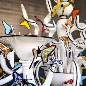 Custom Commissioned Diego Costantini Murano Glass Butterflies Chandelier