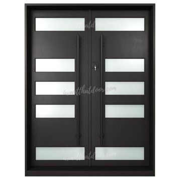 Emporia Iron Door, Black, Sandblast Glass, 61"x81", Left Hand Inswing