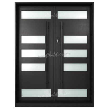 Emporia Iron Door, Black, Sandblast Glass, 61"x81", Left Hand Inswing