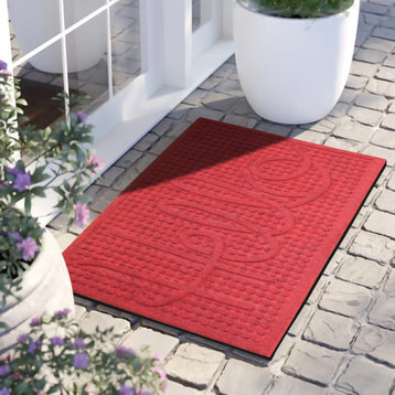 Hello 24"x36" Indoor/Outdoor Mat, Anti Slip Fabric Finish, Red